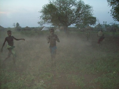 Playing 'hide-and seek' or 'catch' in the dust