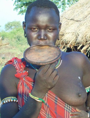 A woman wearing her lip-plate