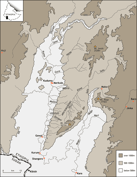 Upland plains of the lower Omo valley - topography and drainage